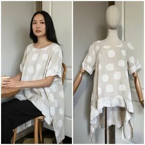 NT by Amati OS Natural Tunic Polka Dot Linen Blend Made In Italy Lagenlook Boho
